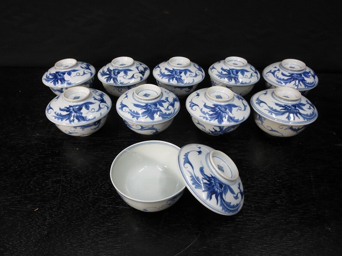代購代標第一品牌-樂淘letao-3◇古伊万里角福染付蓋付茶碗10客◇旧家