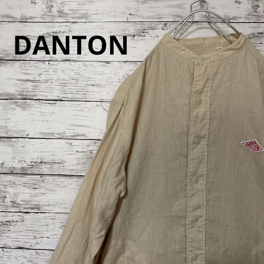 DANTON リネンバンドカラーシャツ ロゴ ワンポイント シンプル 人気 定番