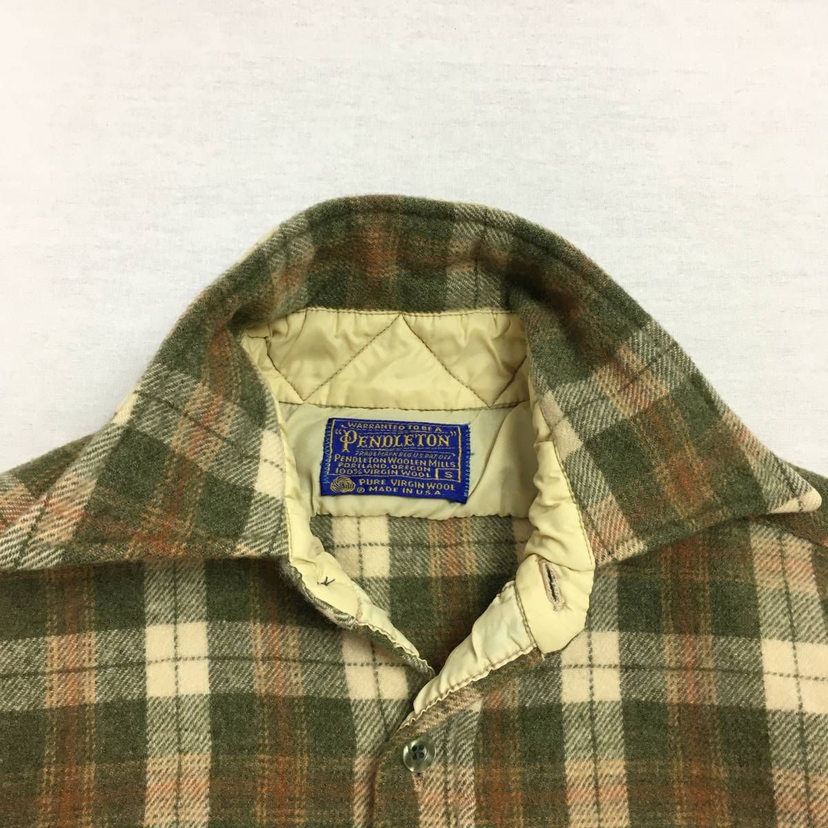 【70s】PENDLETON ペンドルトン 米国製 ウールシャツ Sサイズ グリーン/ベージュ/ブラウン チェック柄 70年代 長袖_画像3