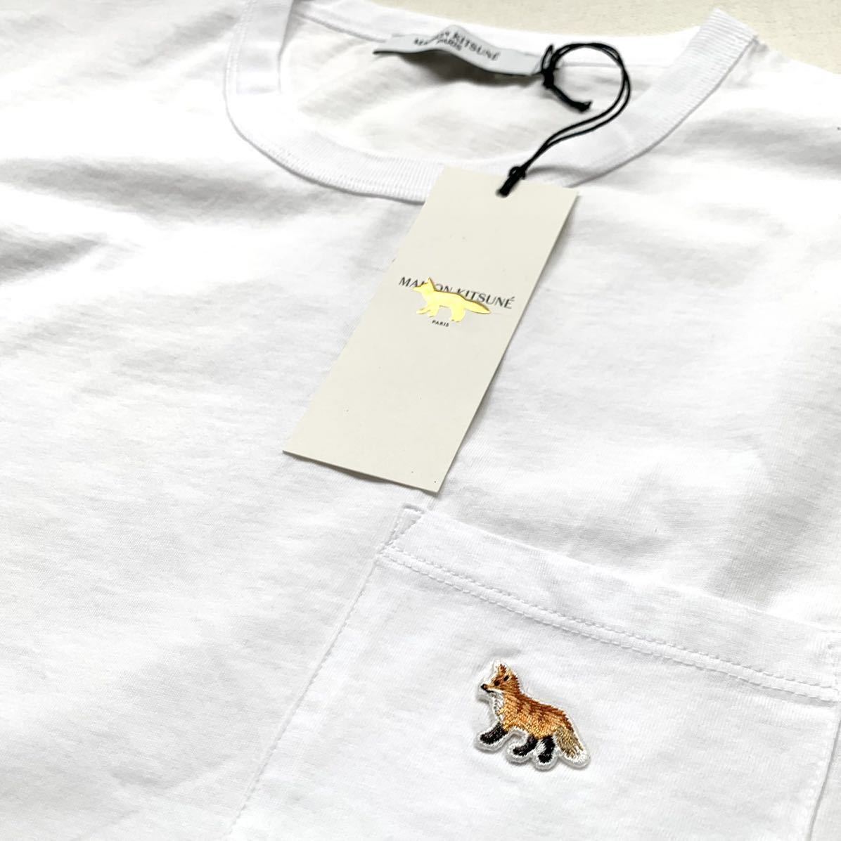 XL новый товар 2022SS mezzo n лисица MAISON KITSUNE Pro файл лиса вышивка patch карман футболка белый белый мужской редкий размер 