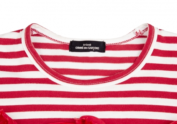 トリコ コムデギャルソンtricot COMME des GARCONS フラワー装飾デザインボーダーTシャツ 赤白M位 【レディース】_画像3