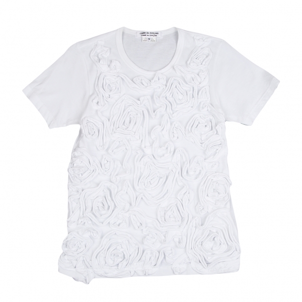 コムコム コムデギャルソンCOMME des GARCONS フラワーコサージュ装飾Tシャツ 白M 【レディース】