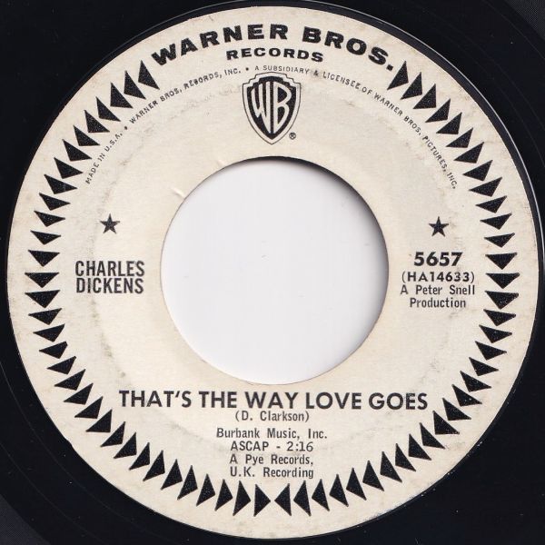 Charles Dickens That's The Way Love Goes / In The City Warner Bros. US 5657 203907 ROCK POP ロック ポップ レコード 7インチ 45_画像1