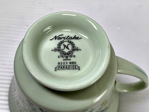 未使用　保管品　Noritake　ノリタケ　レトロ　PARADISE　パラダイス　C＆S　カップ＆ソーサー　8223　花柄　グリーン系色_画像5