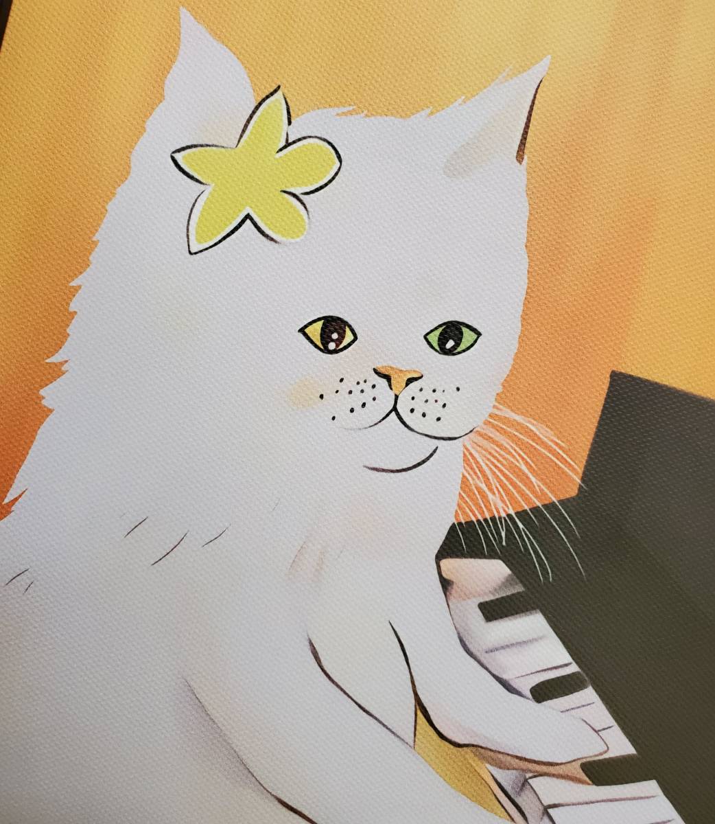 北欧調 猫のポスター キャンパスアート A4サイズ フレーム付き 白猫 A9 ピアノ 猫の雑貨 HANAKOの画像5