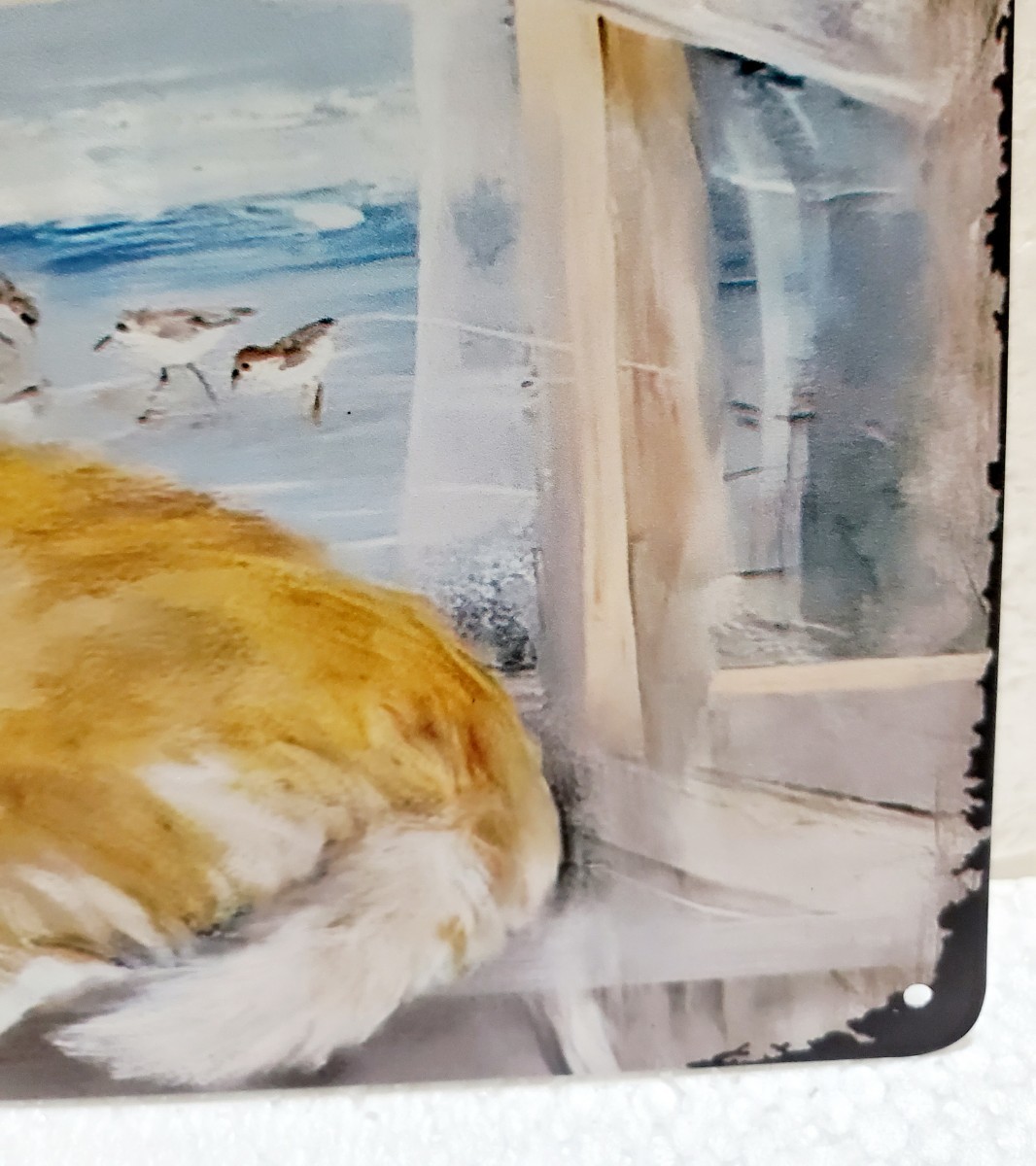 ブリキ看板　HANAKO　レトロ　猫の看板　J24　窓辺の猫　茶白　マーガレット　猫と花　ウェルカムボード　花の看板 ガーデンオブジェ_画像8