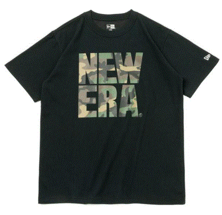 NEW ERA（ニューエラ） 半袖 パフォーマンス Tシャツ ウッドランドカモ スクエアニューエラロゴ ブラック レギュラーフィット 13061429_画像1