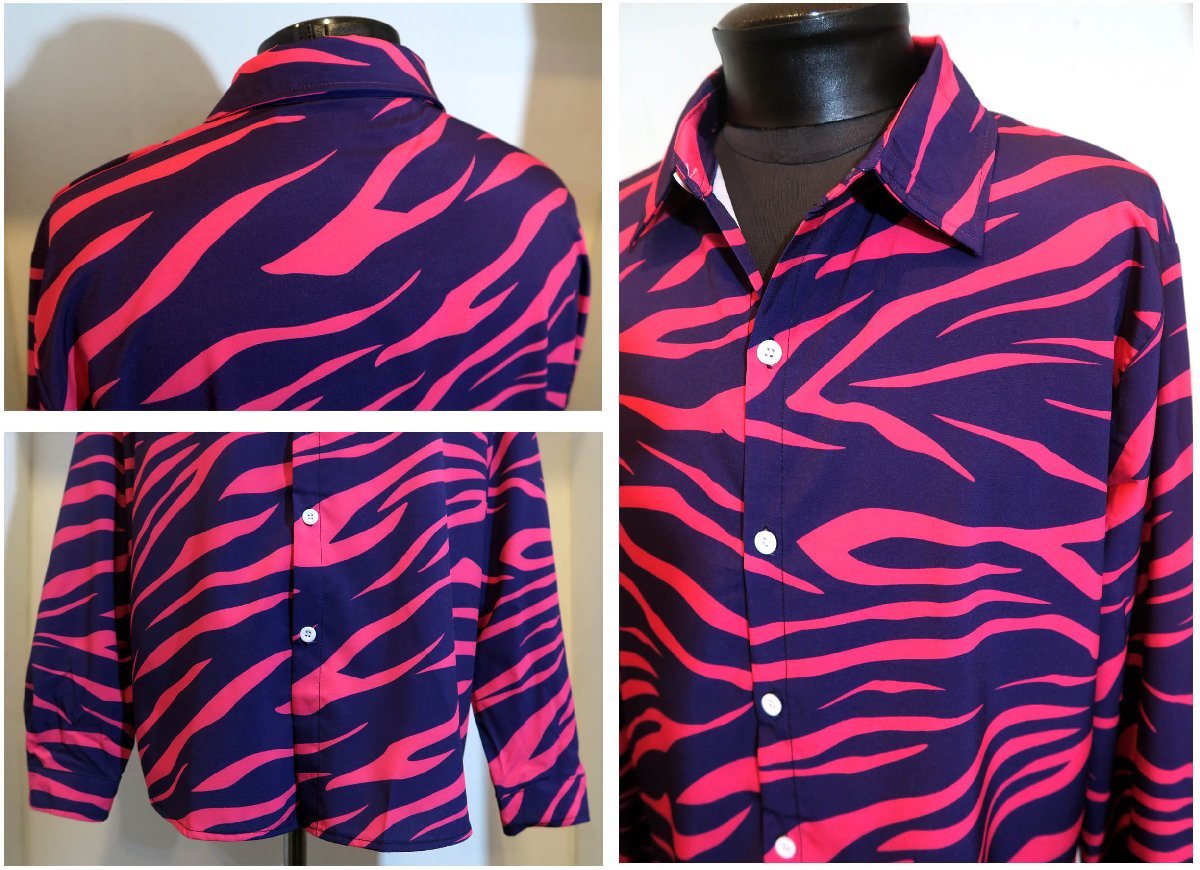 新品 XLサイズ ネイビーとピンクの ゼブラ柄シャツ 1623 NAVY×PINK ビッグサイズ 柄シャツ アニマル ドレスシャツ 大きなサイズ_画像5