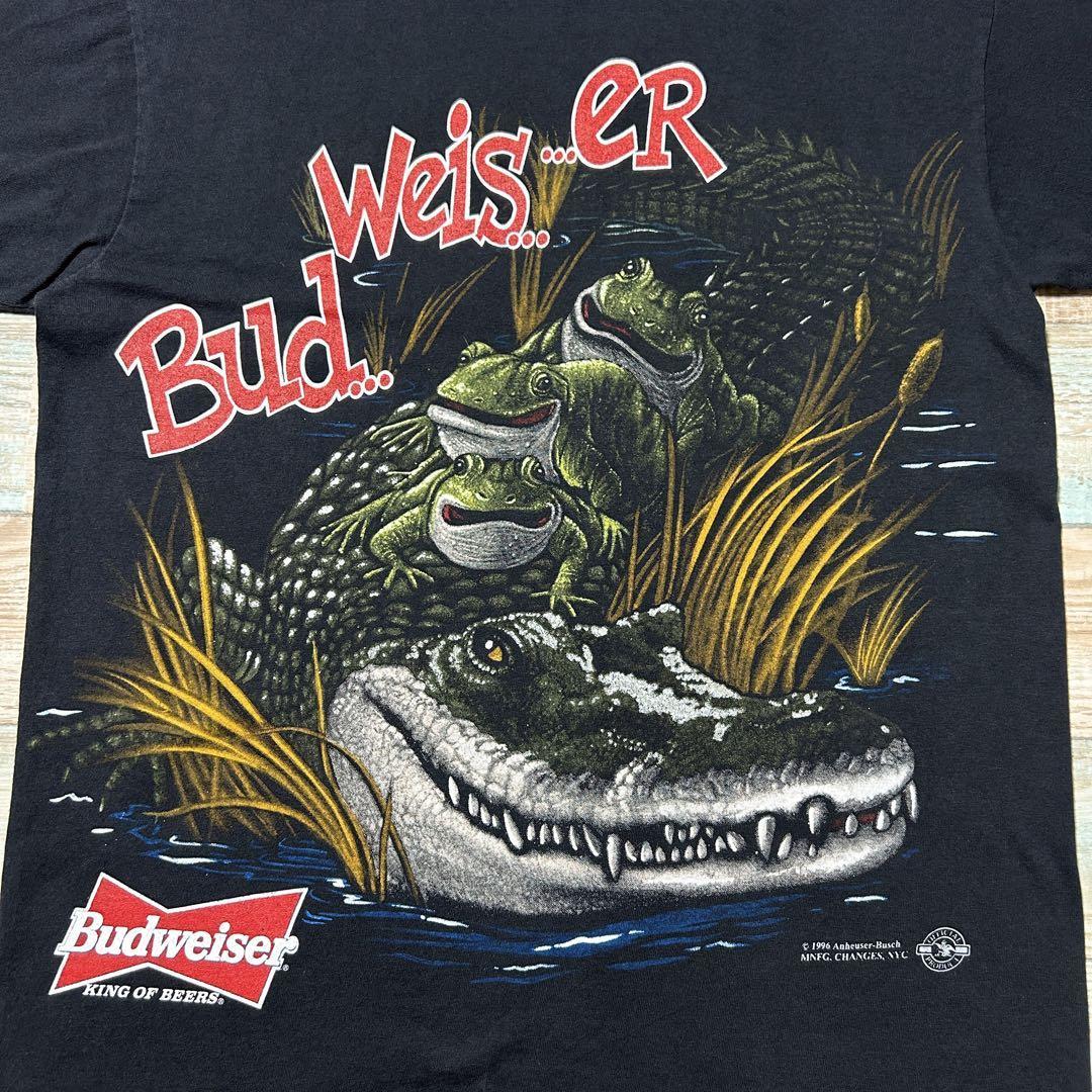 【希少】90s Budweiser バドワイザー Tシャツ ワニ カエル M 黒 シングルステッチ vintage ヴィンテージ