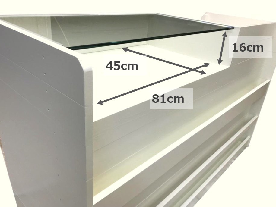 木製ショーケース_レジカウンター_マガジンラック付_幅150cm×奥行60cm×高さ90cm_ミルキーホワイト+ニス_NP163_画像8