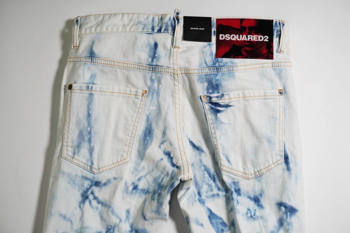 【新品/正規品】42 Dsquared2 ディースクエアード SKATER JEAN S74LB0486 南京錠付 ブリーチ ペンキ加工 ストレッチ デニム イタリア製_画像6