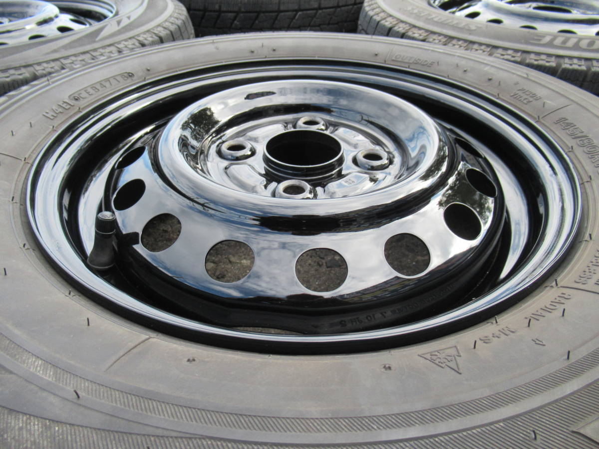 中古スタッドレス☆145/80-13 145/80R13 BS BLIZZAK VRX スズキ純正 鉄チン ブラック 4J+45 100 4H 54φ ワゴンR アルト ラパン等に☆_画像3