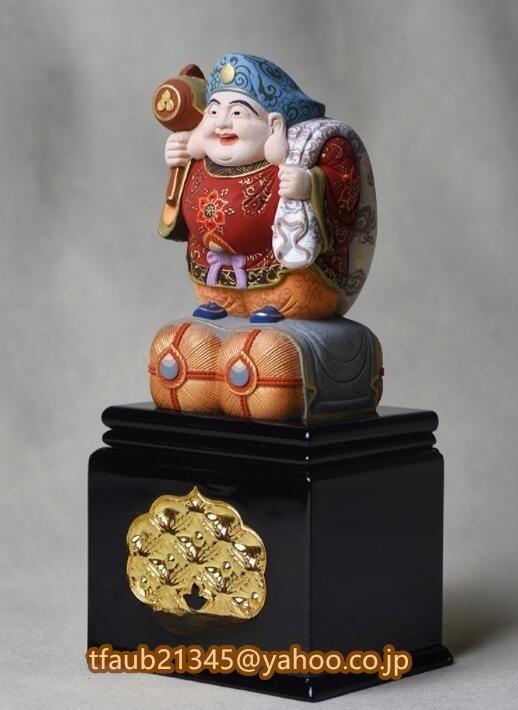 綺麗 総檜材　仏教工芸品　木彫仏教　精密彫刻　仏師で仕上げ品 七福神　大黒天立像精密細工 切金_画像3