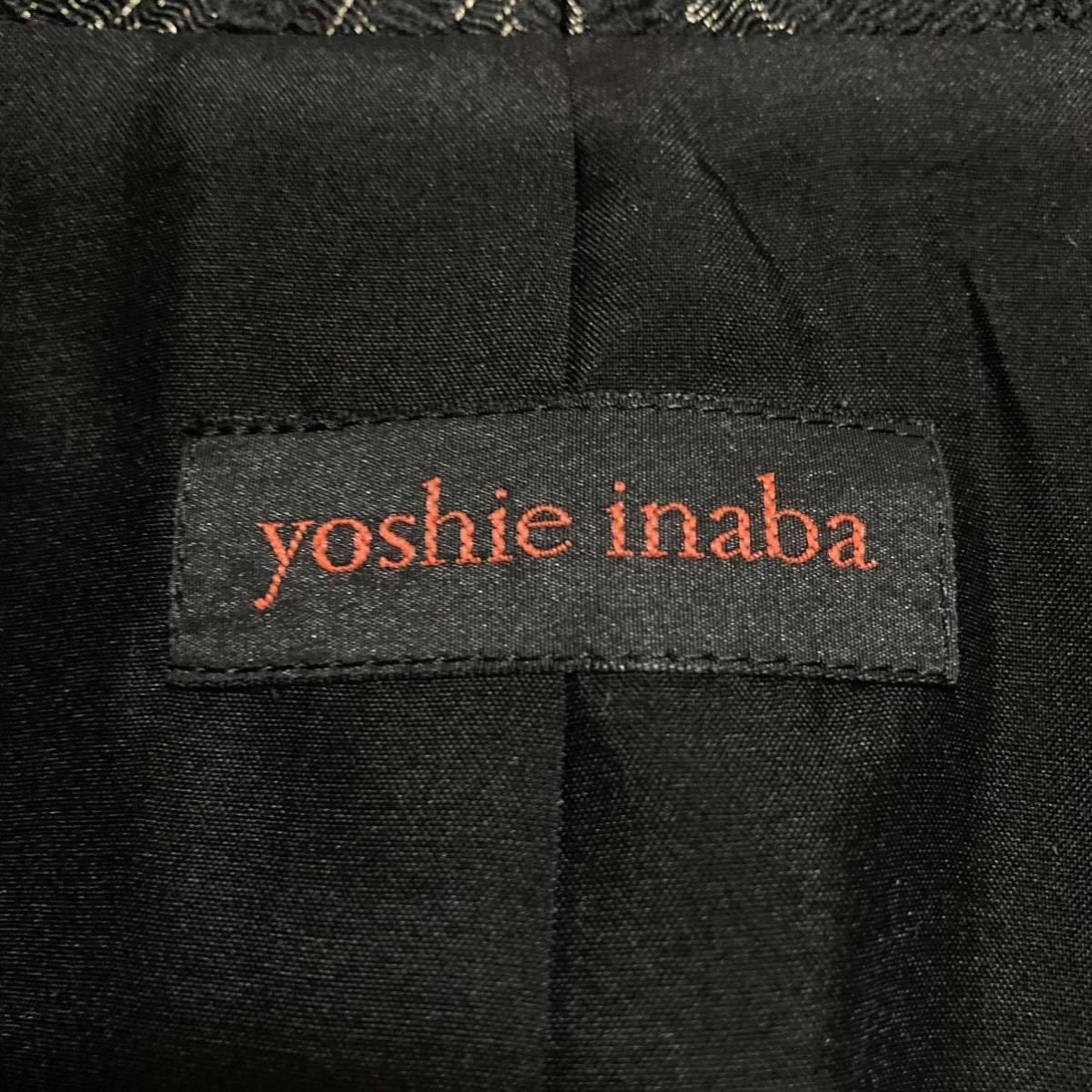 【美品】yoshie inaba ヨシエイナバ 上質 シルク 総柄 スタンドカラー ジャケット 11号/Lサイズ相当 ブラック系 レディース ビギ 日本製_画像9