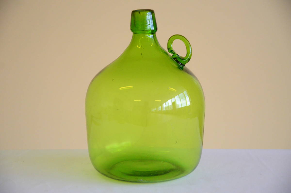 アンティーク デミジョンボトル ガラス 瓶 ビン グリーン 緑 吹きガラス 縦約25cm 横17cm ヴィンテージ