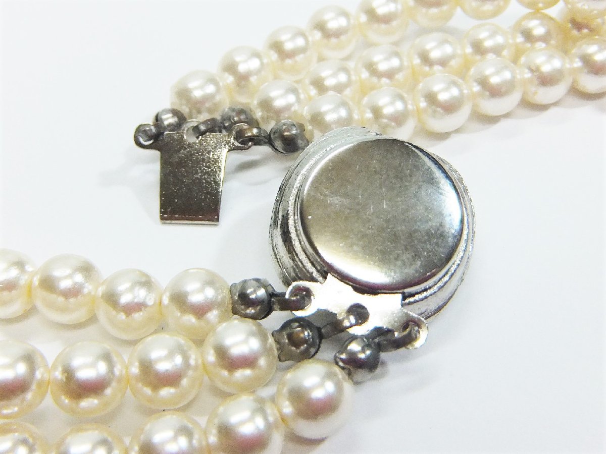 真珠調 フェイクパール 3連ロングネックレス 約5.7～6.0ｍｍ玉 Fake Pearl Necklace アクセサリー ○P_画像6