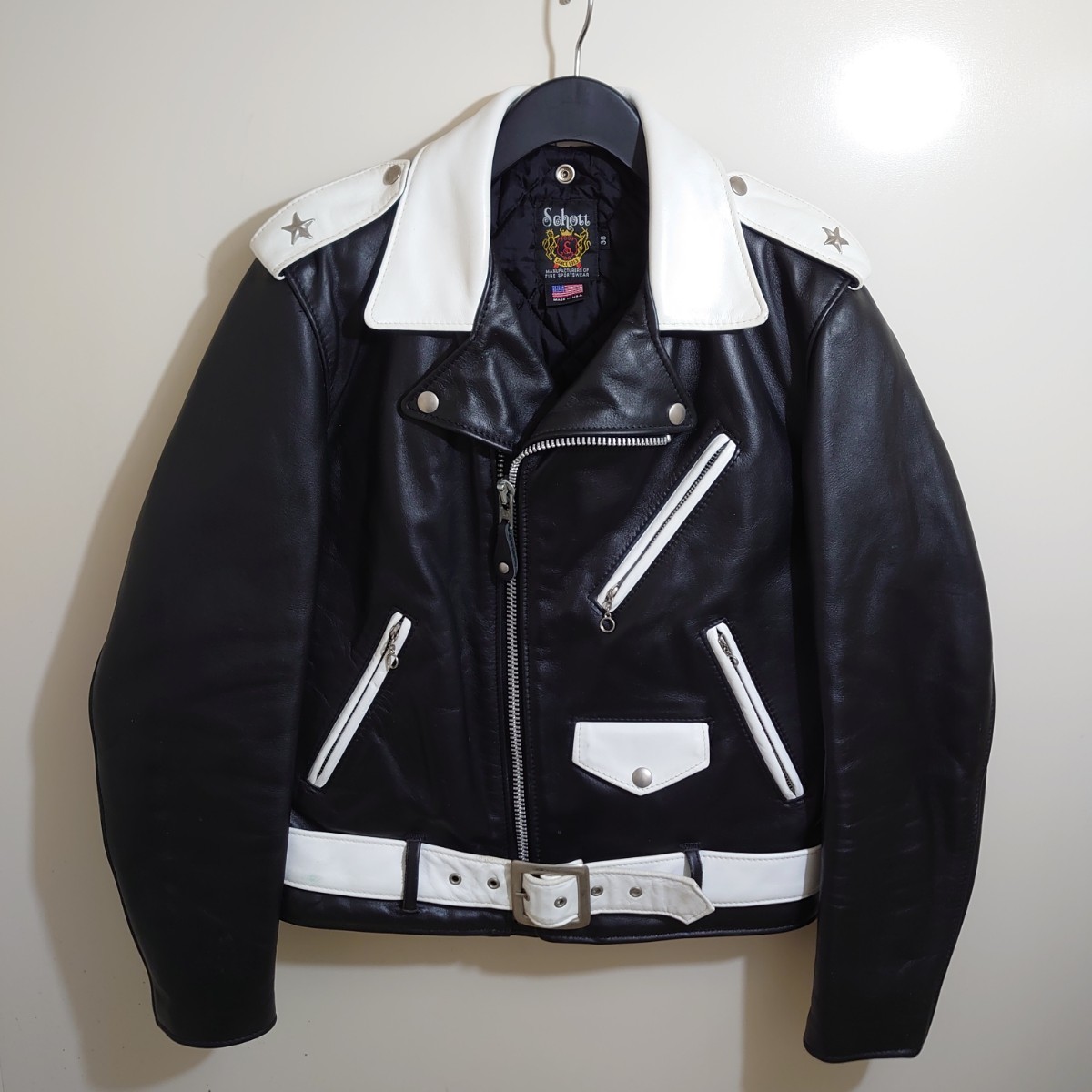 最安値に挑戦】 ☆新品同様☆SCHOTT613 黒白 ワンスター size 38 USA