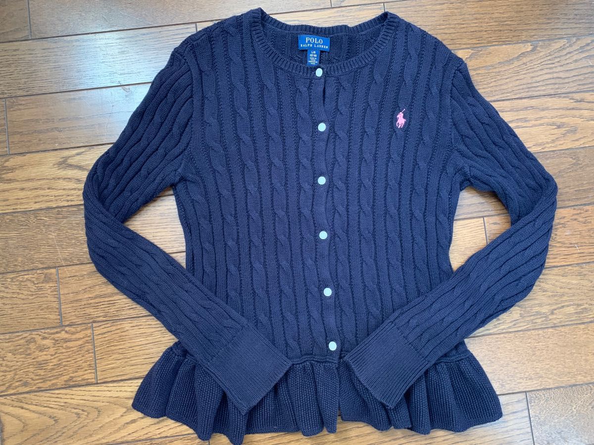 激かわ♡RALPH LAUREN ペプラムケーブルニットカーディガン ネイビー-
