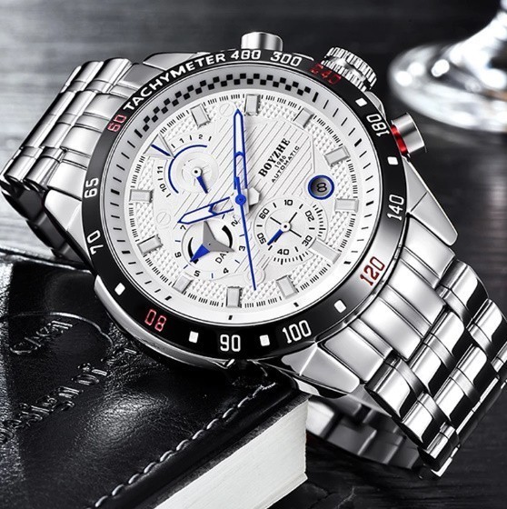 メンズ 紳士 時計 腕時計 スポーツ 自動巻き ステンレススチール クロノグラフ 機械式 ビジネスの画像3