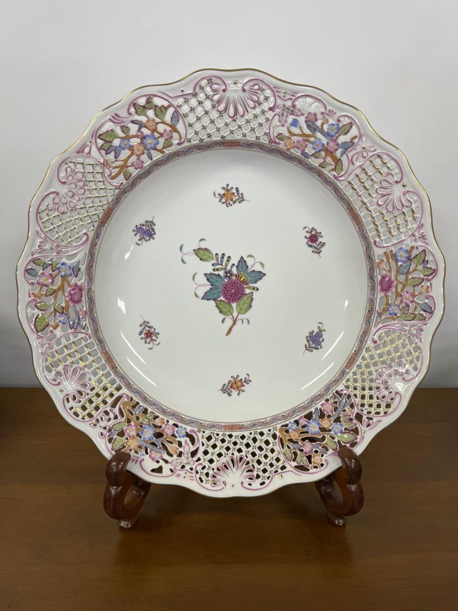 [ прекрасный товар ]HEREND Herend apo колено цветок 39cm большой серьги plate украшение plate ... украшение тарелка орнамент тарелка открытый Work редкий 