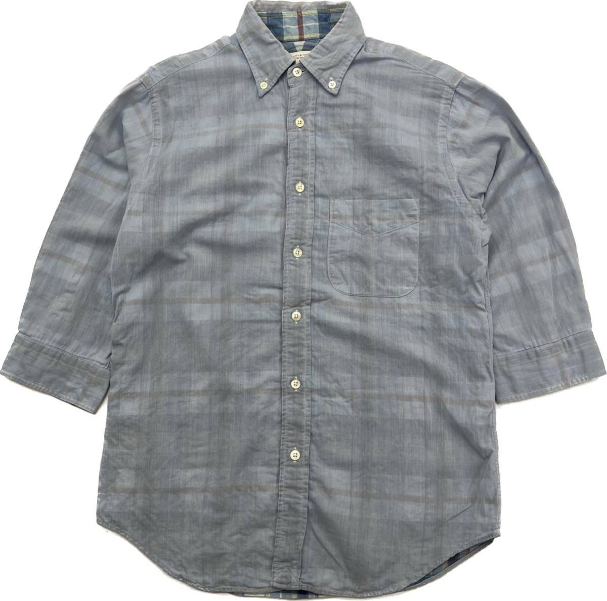BEAUTY&YOUTH UNITED ARROWS * spring summer 7 minute sleeve check button down shirt light blue XS adult casual United Arrows #S2325