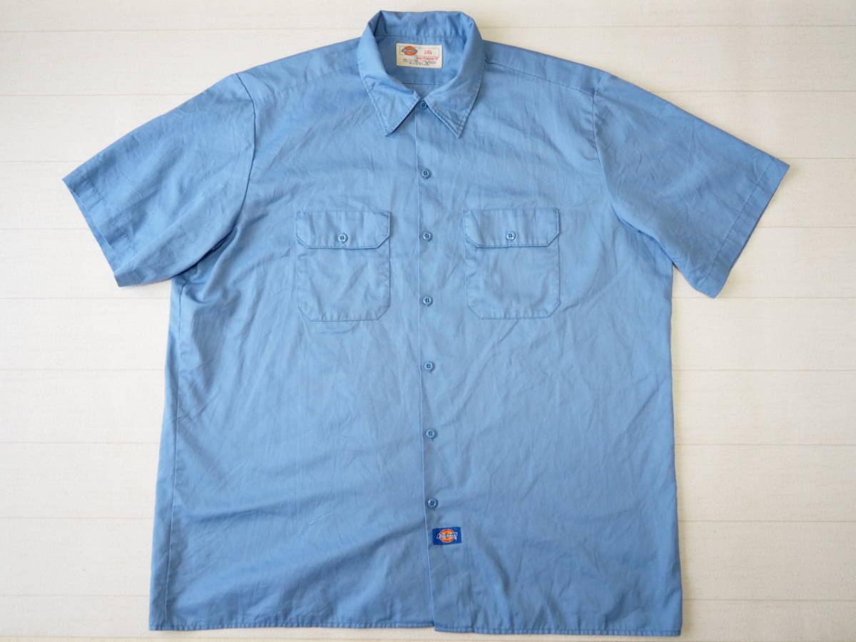 ☆送料無料☆ Dickies ディッキーズ USA直輸入 古着 半袖 ワークシャツ メンズ 2XL ブルー トップス 中古 即決_画像1