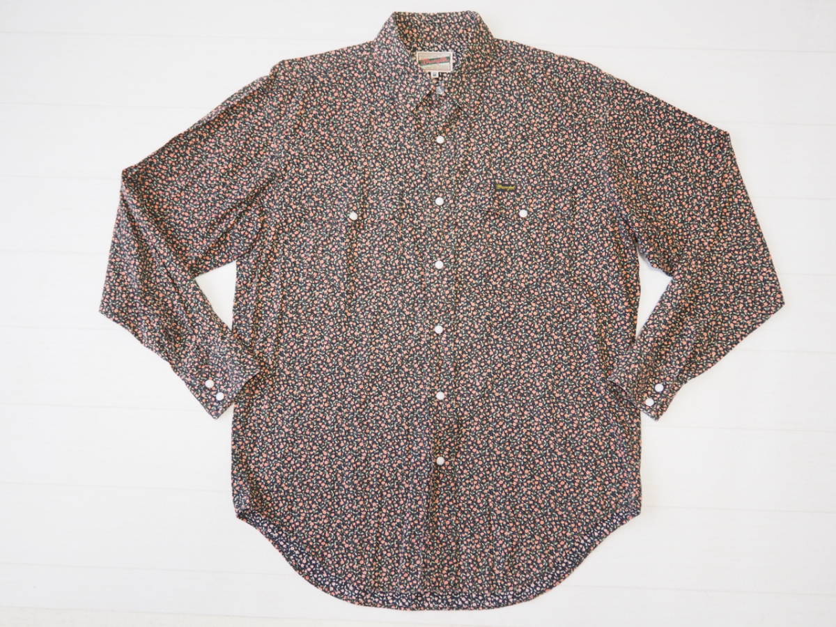 ☆送料無料☆ Wrangler ラングラー 古着 長袖 総柄 花柄 スナップボタン ダブルポケット 日本製 シャツ MADE IN JAPAN メンズ M 中古 即決