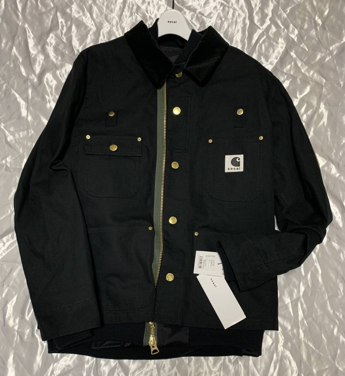 sacai × Carhartt WIP Canvas MA-1 Jacket Michigan 2023 A/W size 1 BLACK 今期 新品 国内正規 サカイ カーハート_画像5