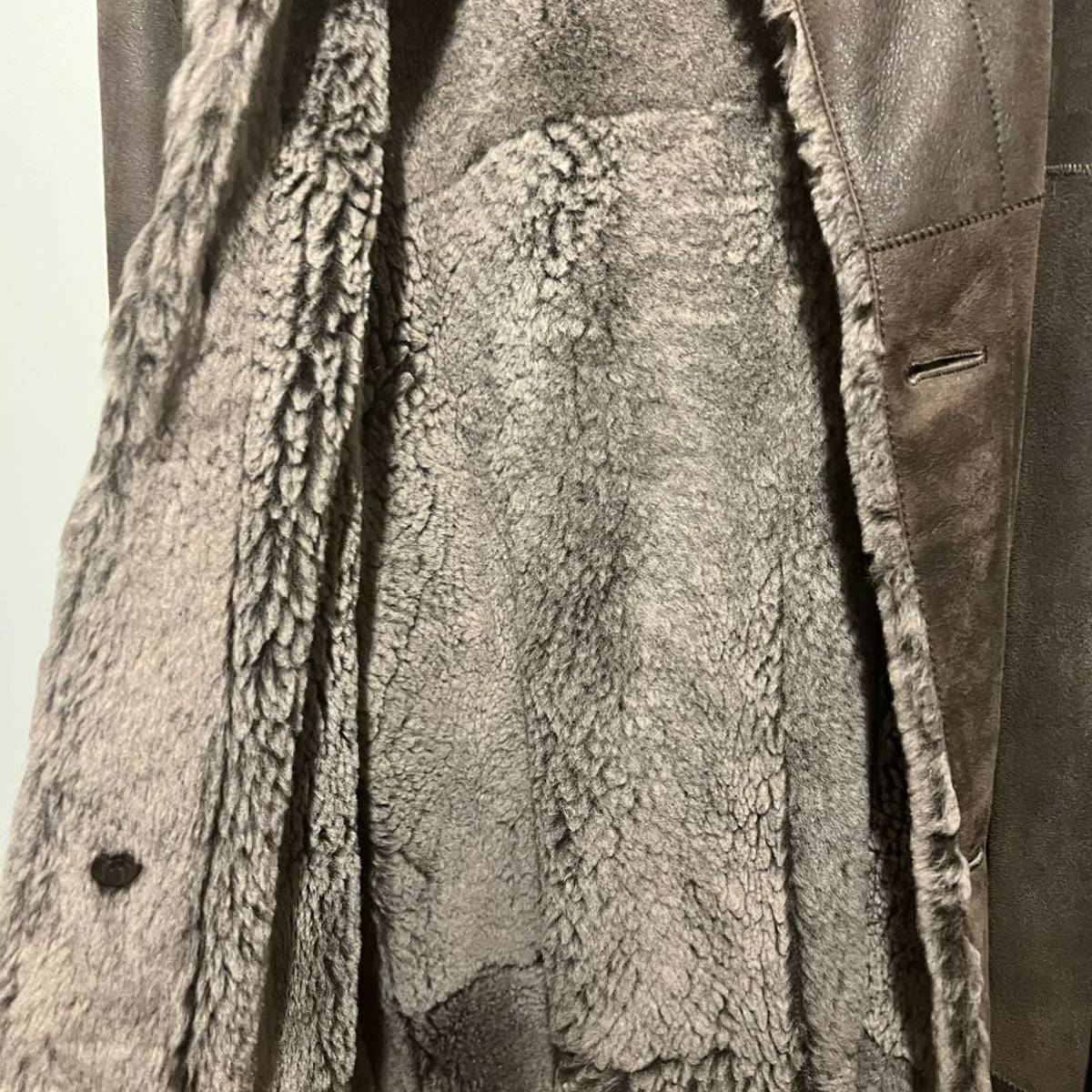 [ обычная цена 83 десять тысяч ]PRADA Prada мутоновое пальто длинное пальто большой размер темно-коричневый натуральная кожа шерсть кожа 