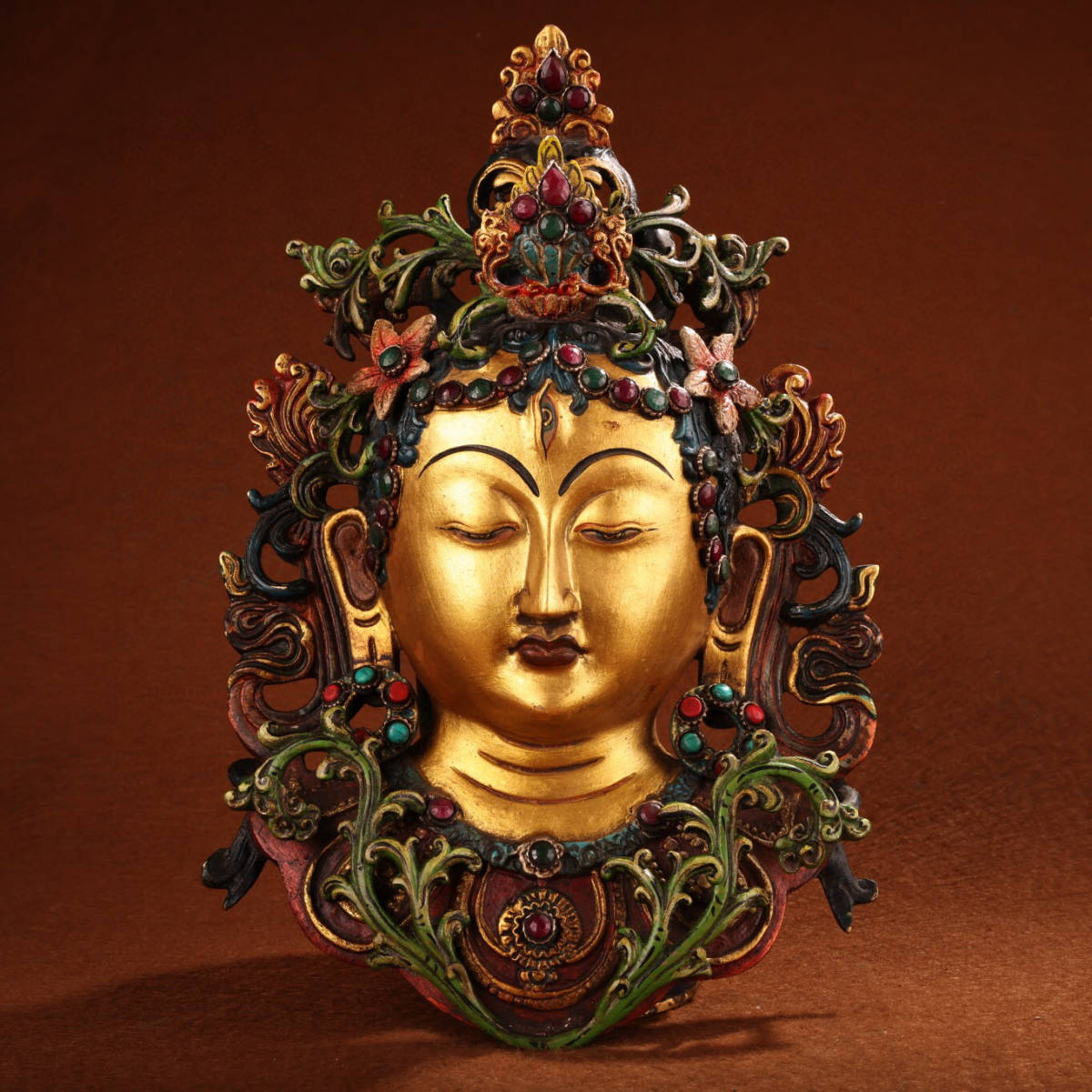 安価 館蔵珍品 中国古美術 収蔵品 貴重物品 賞物 綠度母面具置物