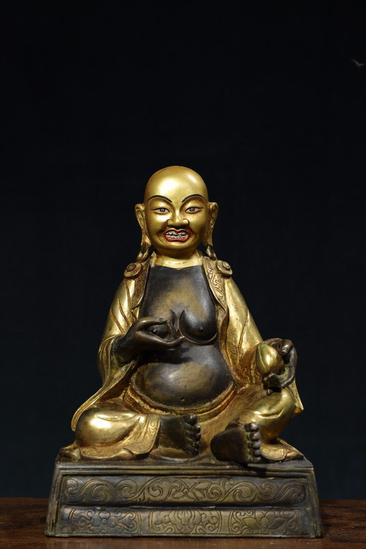 定番のお歳暮 塗金 銅製 『館蔵珍品 彌勒仏像』置物 中国古美術 収蔵品