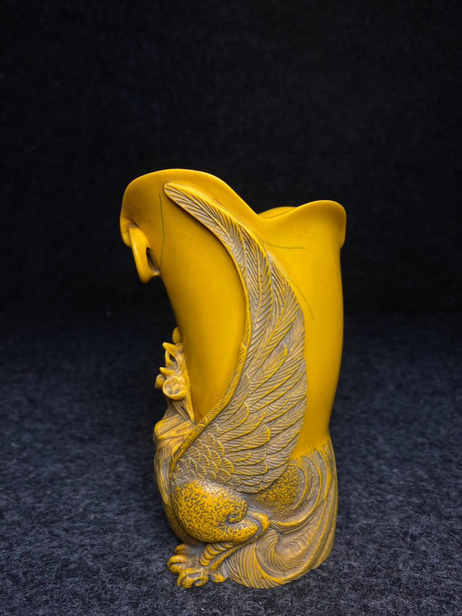 館蔵珍品 牙材細密彫 神獣紋 筆筒』置物 賞物 貴重物品 収蔵品 中国古美術-