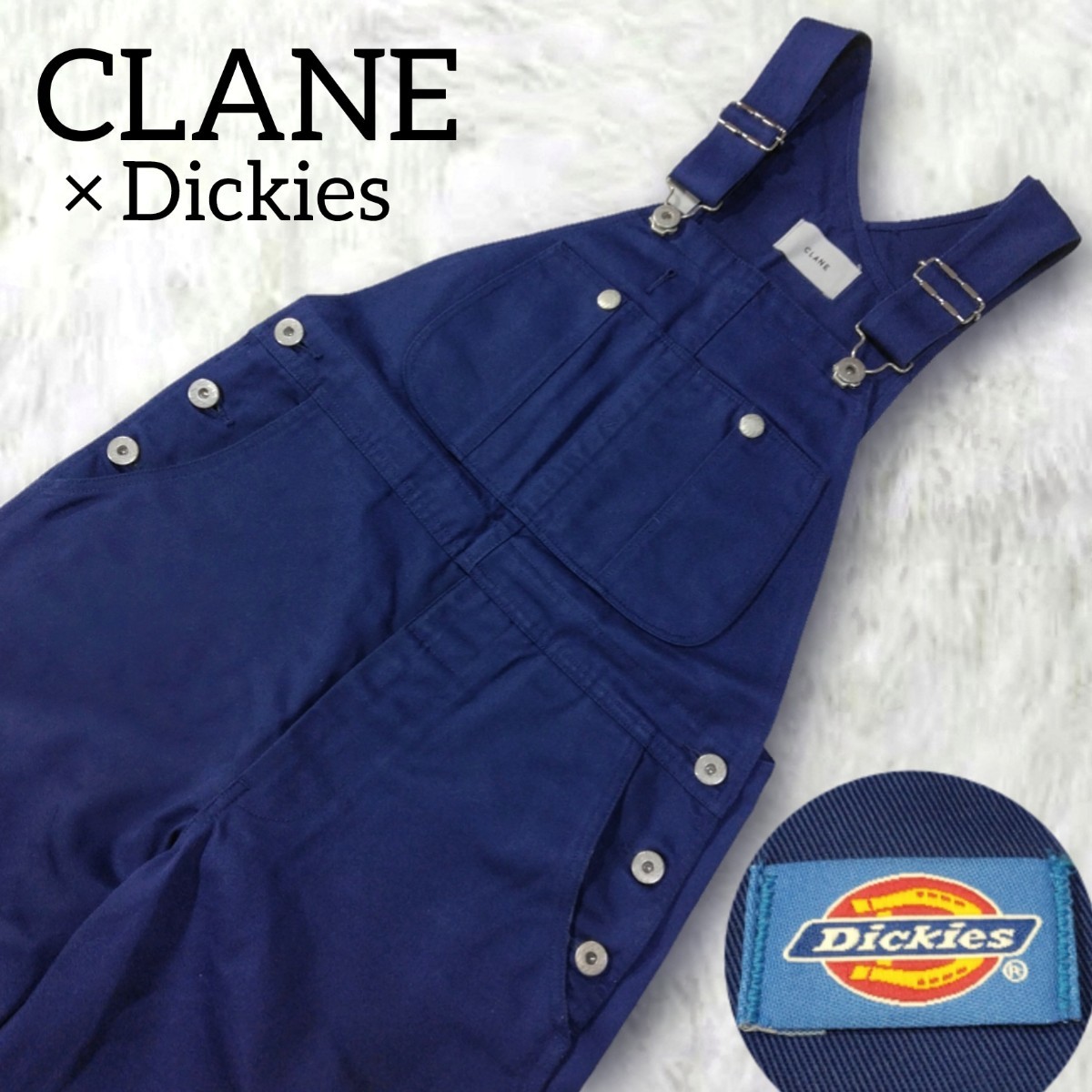 357 美品 【CLANE × Dickies】 クラネ ディッキーズ コラボ サロペット オーバーオール ボトムス F 青 ブルー ダークブルー  レディース