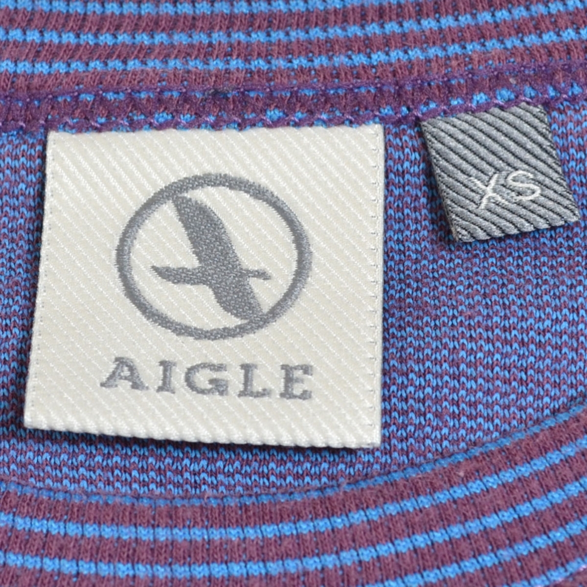 *382848 AIGLE Aigle * long sleeve T shirt cut and sewn size XS lady's made in Japan purple blue border 