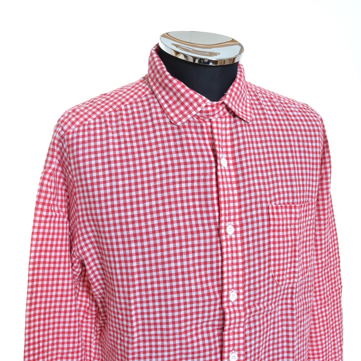 0457503 BOYCOTT Boycott 0 silver chewing gum check shirt long sleeve size 2 cotton linen men's red white 