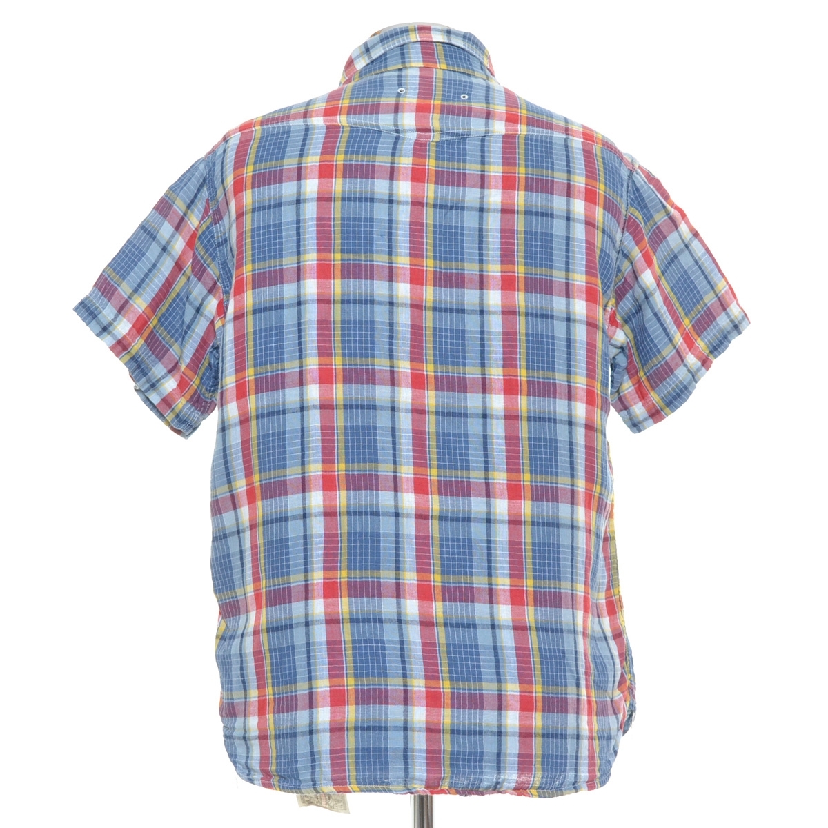*460855 Pherrow\'s Fellows * gauze shirt work shirt size L cotton linen men's blue check 