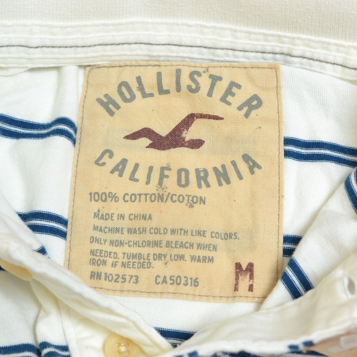 〇476047 未使用品 HOLLISTER ホリスター ◯半袖ポロシャツ サイズM メンズ アイボリー ホワイト ボーダー_画像7