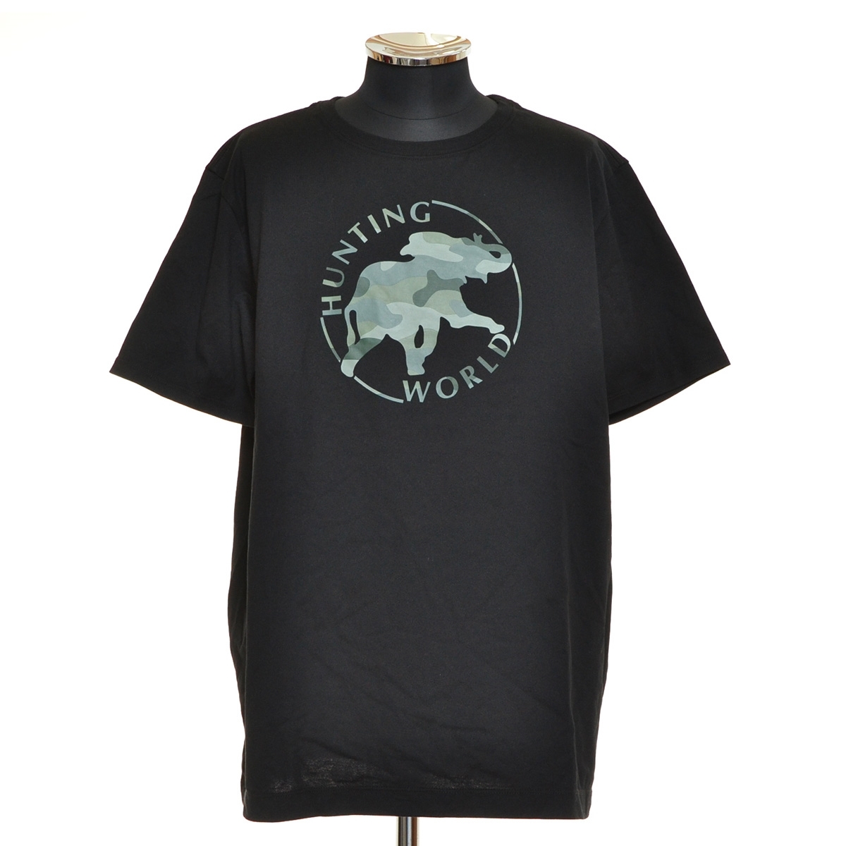 ●485671 未使用品 HUNTING WORLD ハンティングワールド ●Tシャツ 半袖 カモフラージュロゴ 237S02 サイズXL メンズ ブラック_画像1