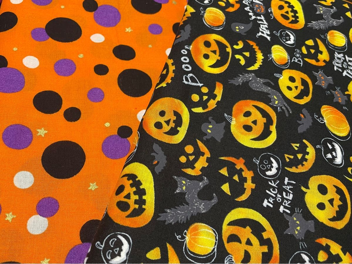 ハロウィン　かぼちゃ　おばけ　ドット　綿100%  110×50  ２枚セット 生地