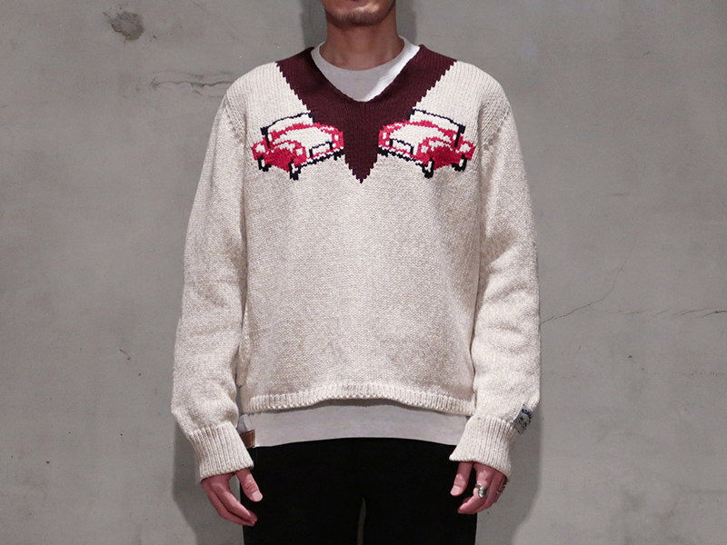 新品未使用 SUNSEA / サンシー 19AW MICK JAGGERD CAR SWEATER ミックジャガー カーセーター 19A50 2 RED CAR SSM2350 車 Vネック ニット