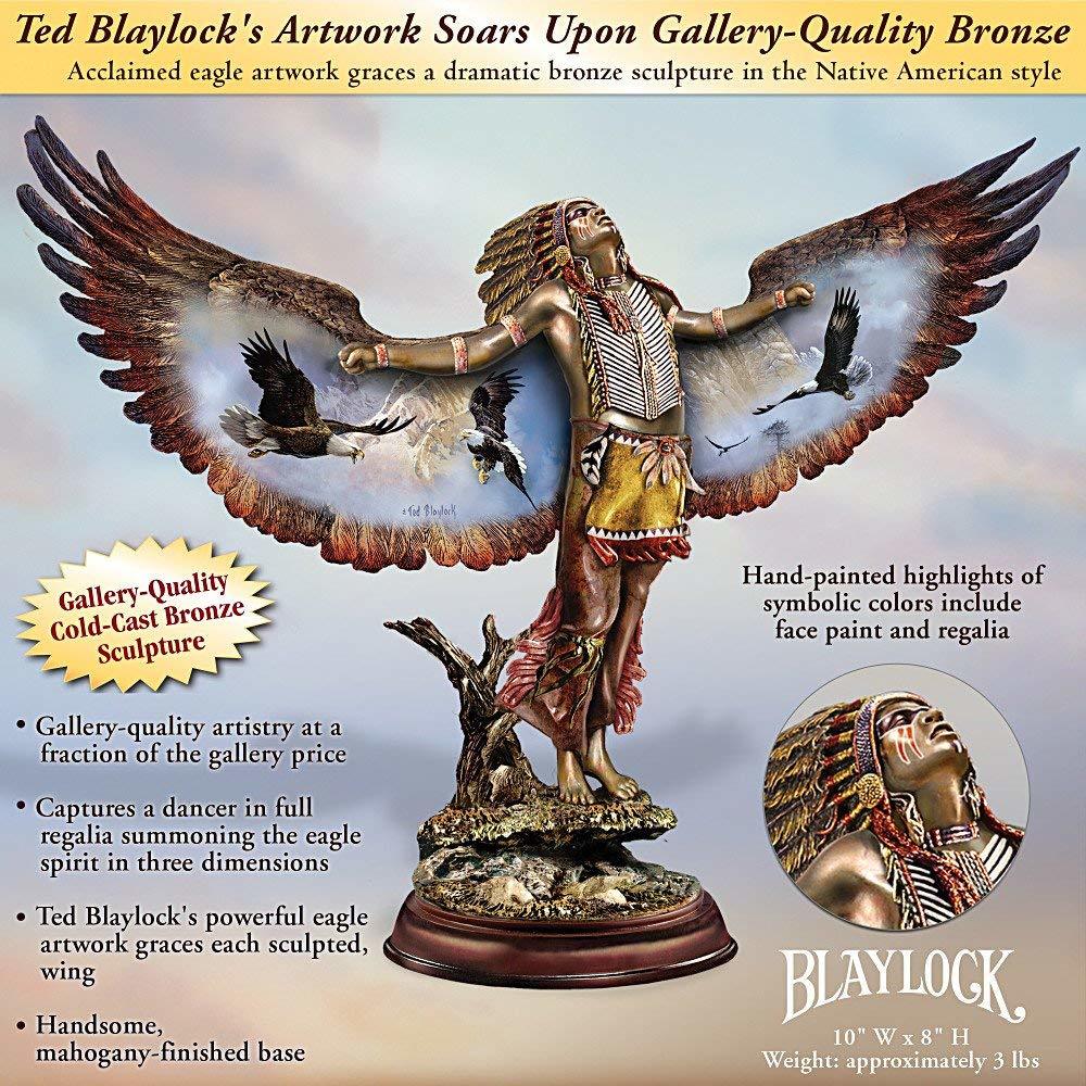 The Bradford Exchange Summoning The Chiefs Native-American Eagle Sculpture Cold-Cast Bronze Spirit Dancer Sculpture Adorned With Artist Chuck Rens Portraits