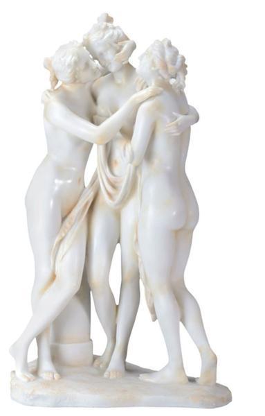 クリームトーン色 レジン製三美神像彫刻 彫像アグライア（輝き）エウフロシュネ（喜び）タリア（花の盛り）三人姉妹輸入品のサムネイル