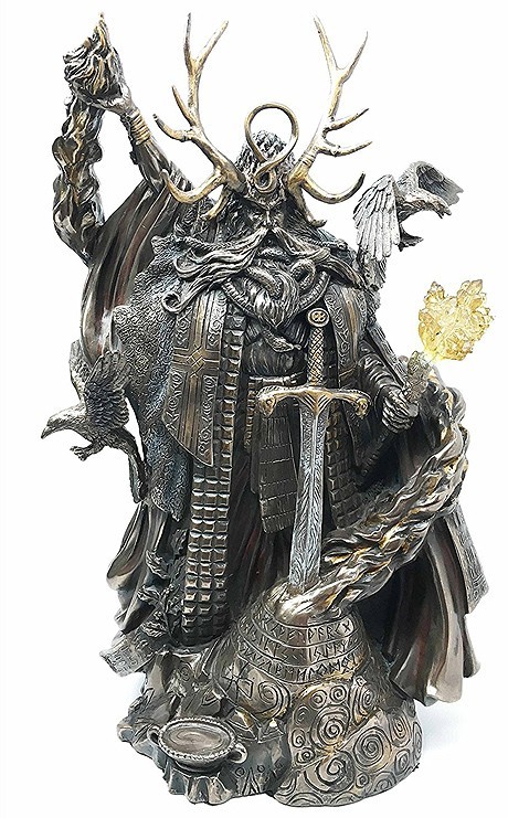 神秘のアーサー伝説の魔法使いマーリン 火の賢人 ブロンズ風彫像 ブリタニア列王史 赤い竜・白い竜 ストーンヘンジ 輸入品