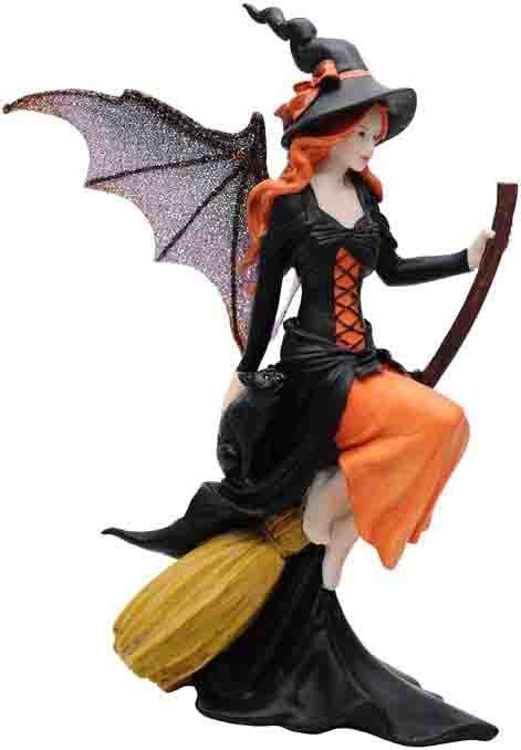 フェアリーランド魔法のほうきに乗ったダーク・フェアリー魔女の彫像 ハロウィーン装飾彫刻 ギフト 贈り物 輸入品