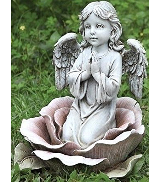 雑誌で紹介された ピンク色の薔薇の花の天使 宗教的な祈り エンジェル 新築祝い贈り物(輸入品 庭園 ガーデニング 彫像/ ガーデン彫刻 アクセント、オーナメント