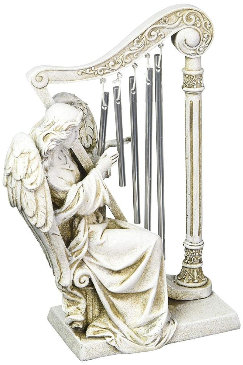 西洋彫刻 ヨセフ・スタジオ製 高さ25cm ハープを奏でる天使（エンジェル） メタル製風鈴 ガーデンウインドチャイム彫像置物 贈り物（輸入品_画像1