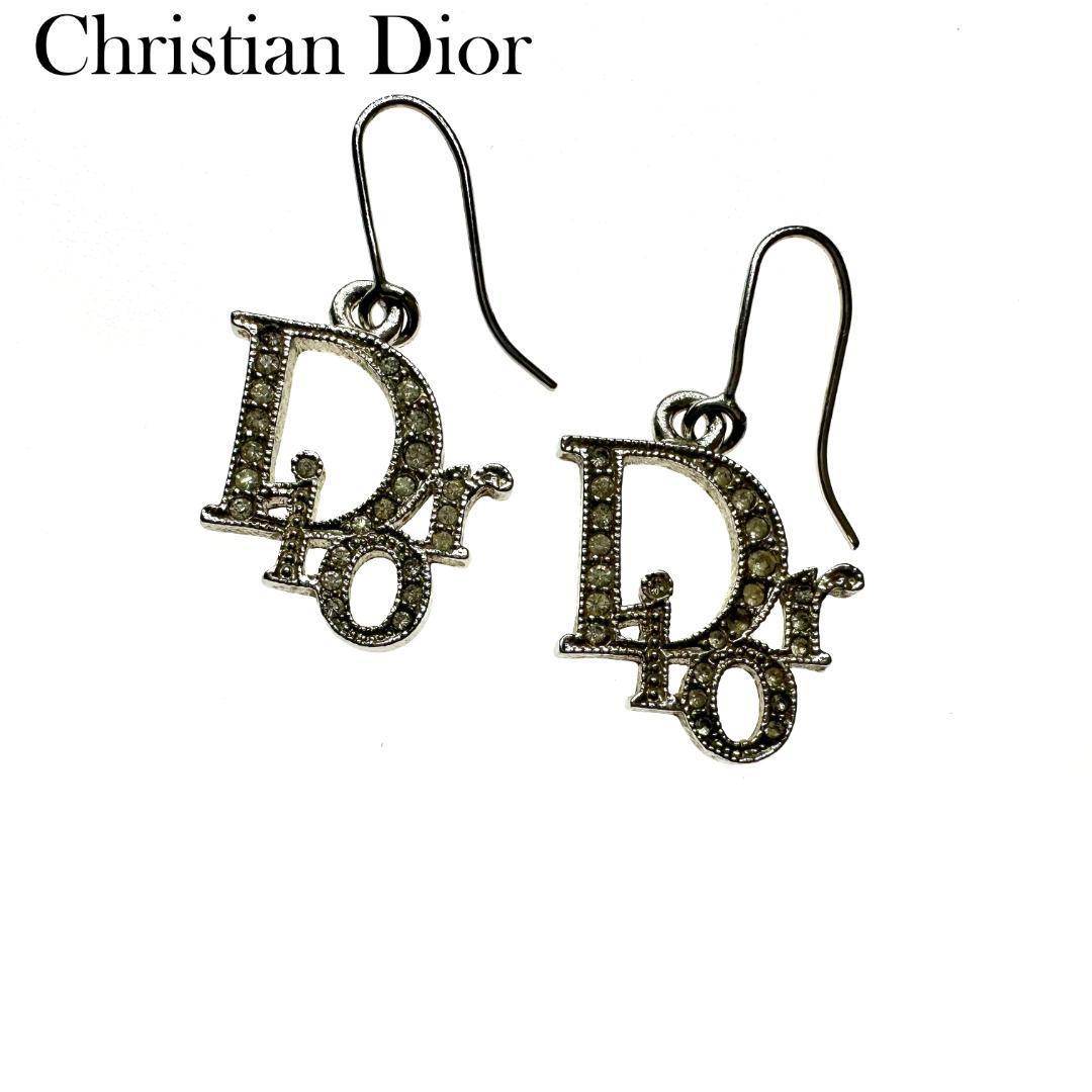 Christian Dior　クリスチャンディオール　ロゴラインストーン　ピアス　シルバー フック