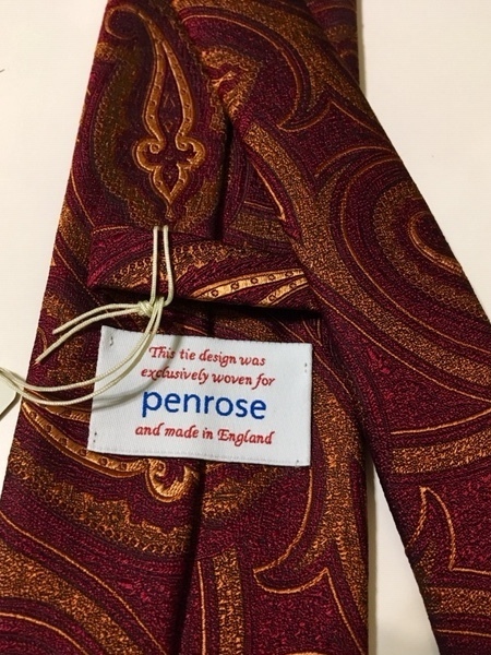 新品タグ付◆定価２万◆PENROSE LONDON◆深赤アラベスク×ペイズリー柄ネクタイ◆英国製/バーガンディレッド×ブロンズオレンジ/ペンローズの画像6