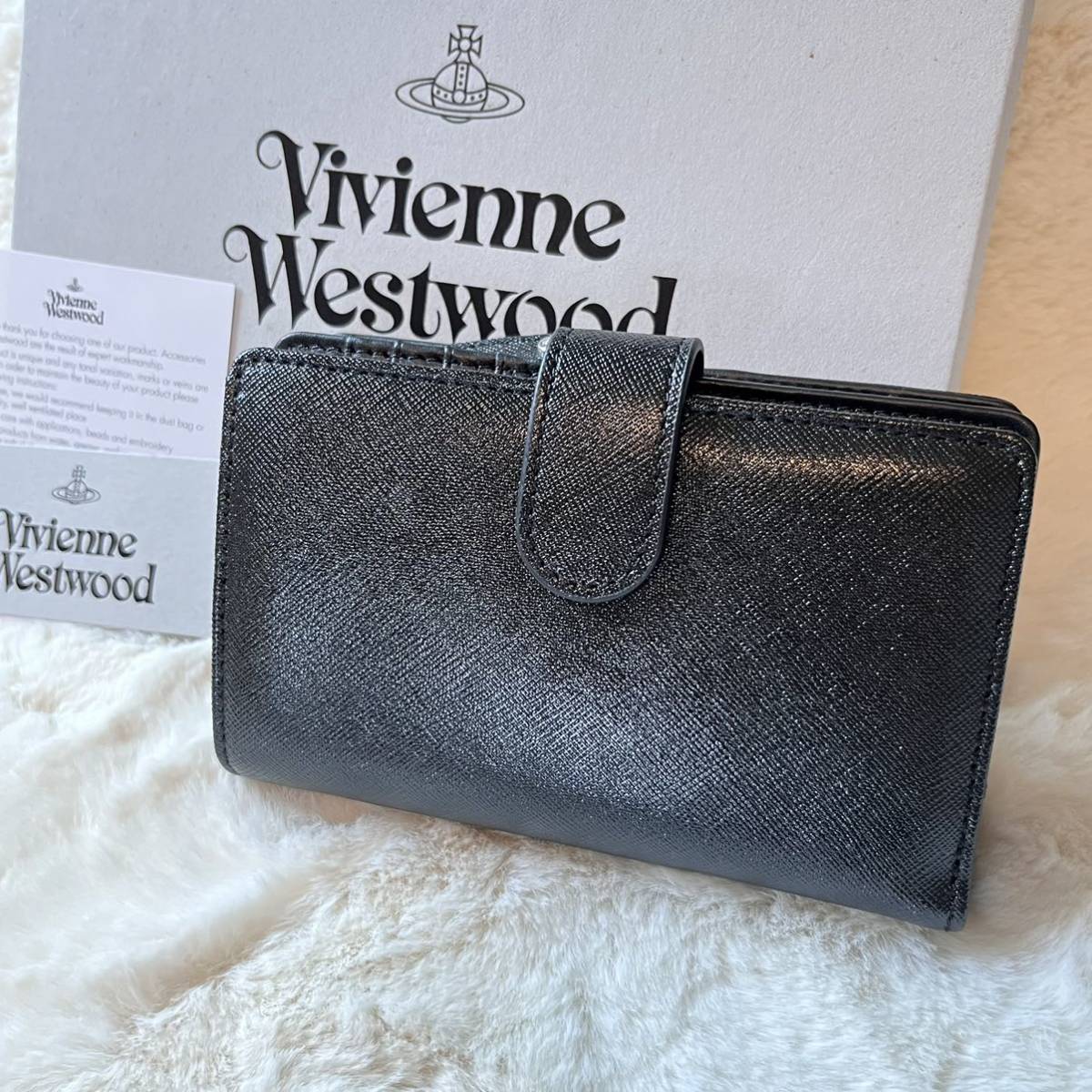 新品未使用◇6.6万Vivienne Westwood DIAMANTE ORB 二つ折り財布 ブラック 黒 ディアマンテ ヴィヴィアンウエストウッド  小銭入れ 札入れ