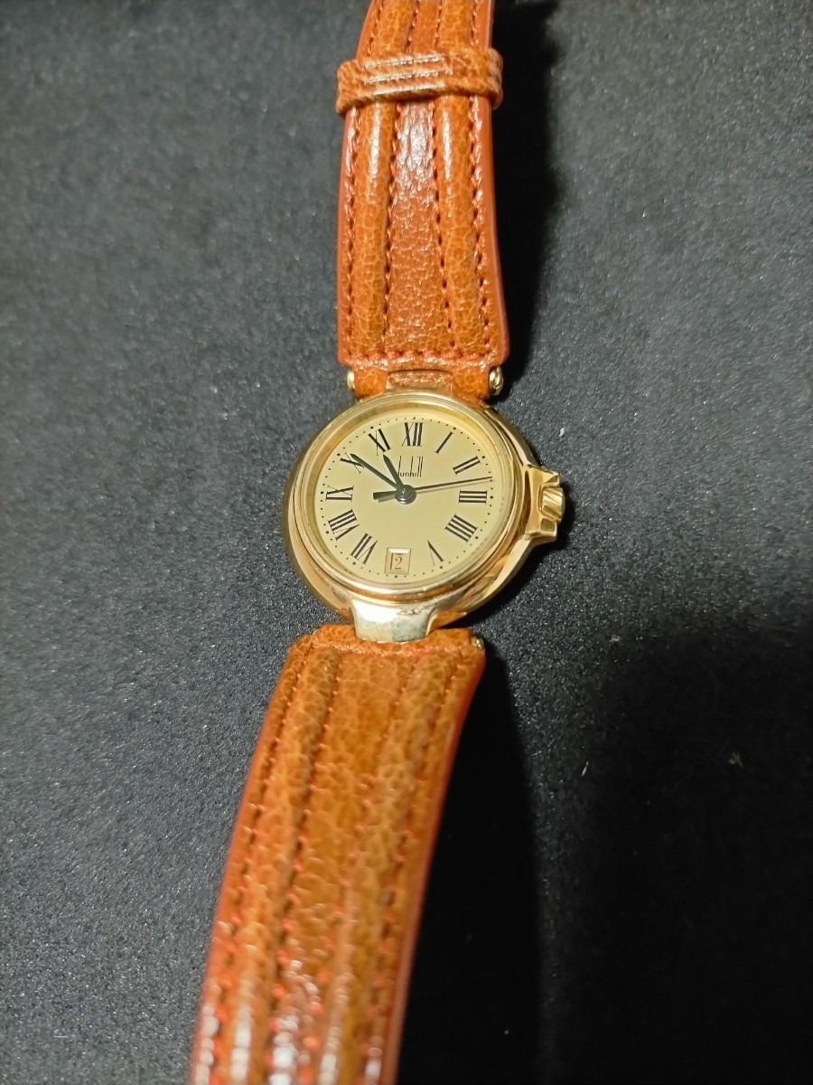 完璧 DUNHILL ダンヒル 丸型腕時計 QZ NL3101a ゴールド 文字盤